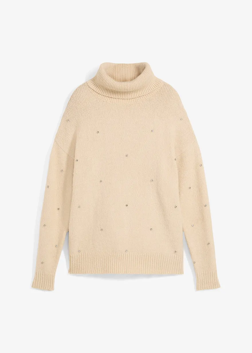 Rollkragenpullover mit Strasssteinen