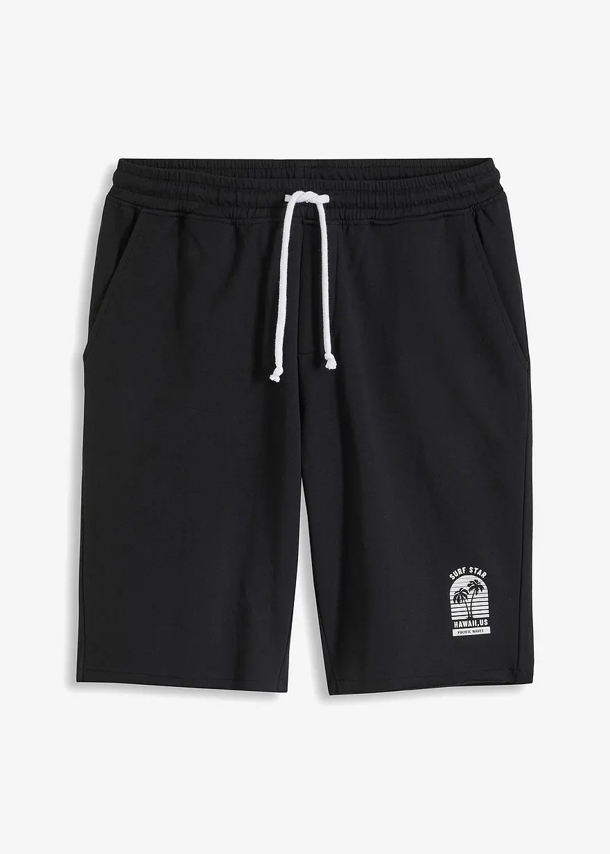 Sweat-Bermuda mit offenen Kanten aus Bio Baumwolle, Loose Fit