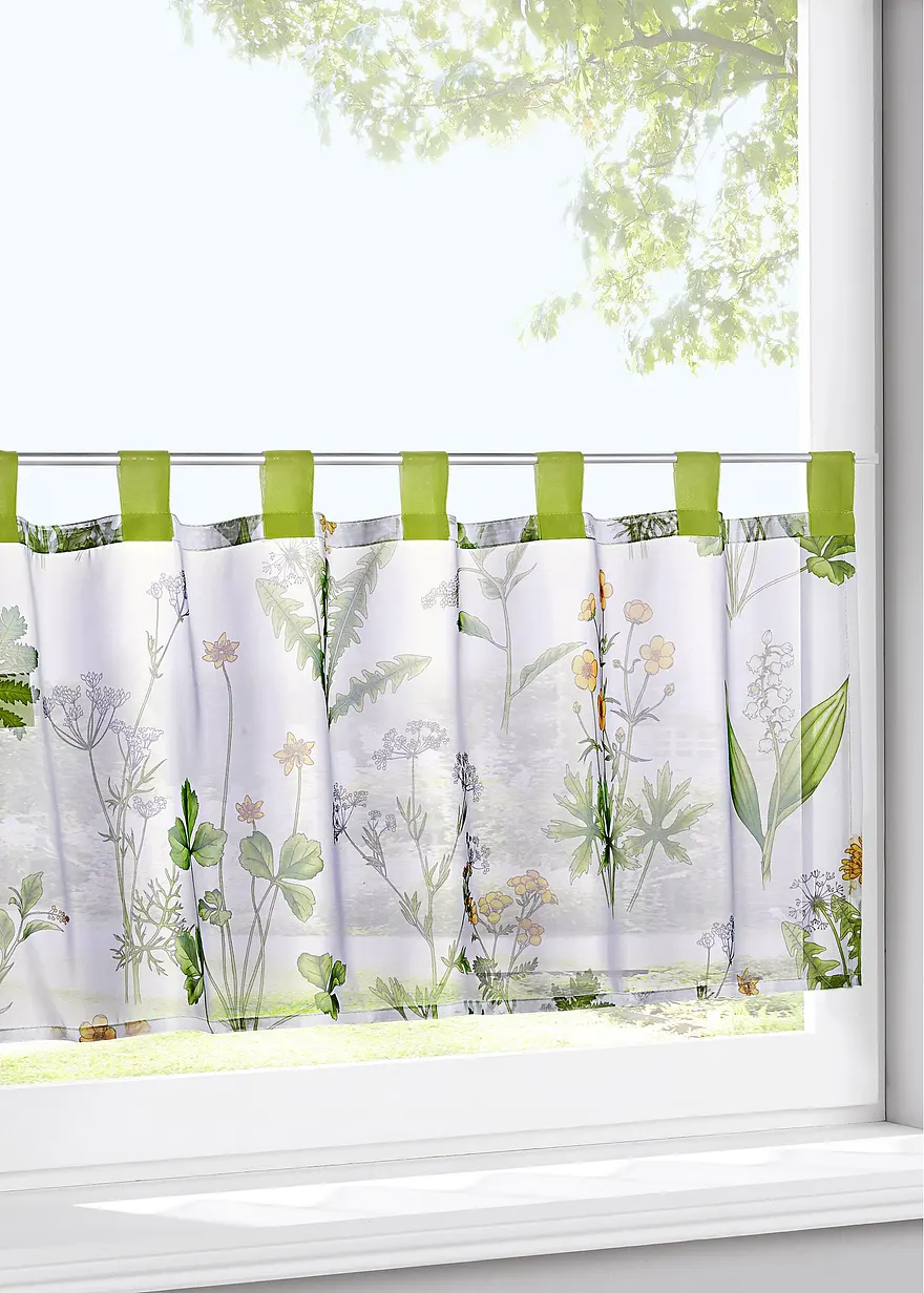 Scheibengardine mit Gräser Druck mit recyceltem Polyester