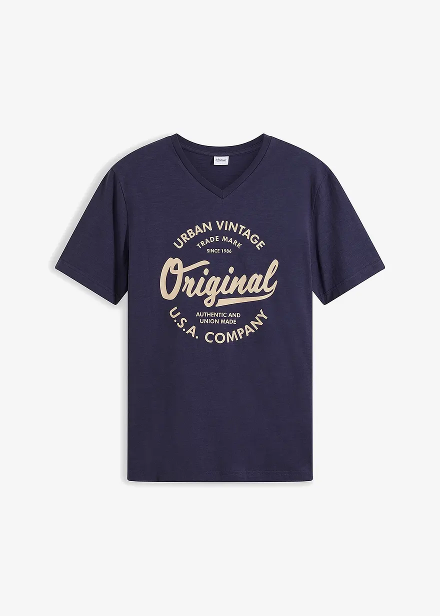 T-Shirt mit V-Ausschnitt aus reiner Baumwolle