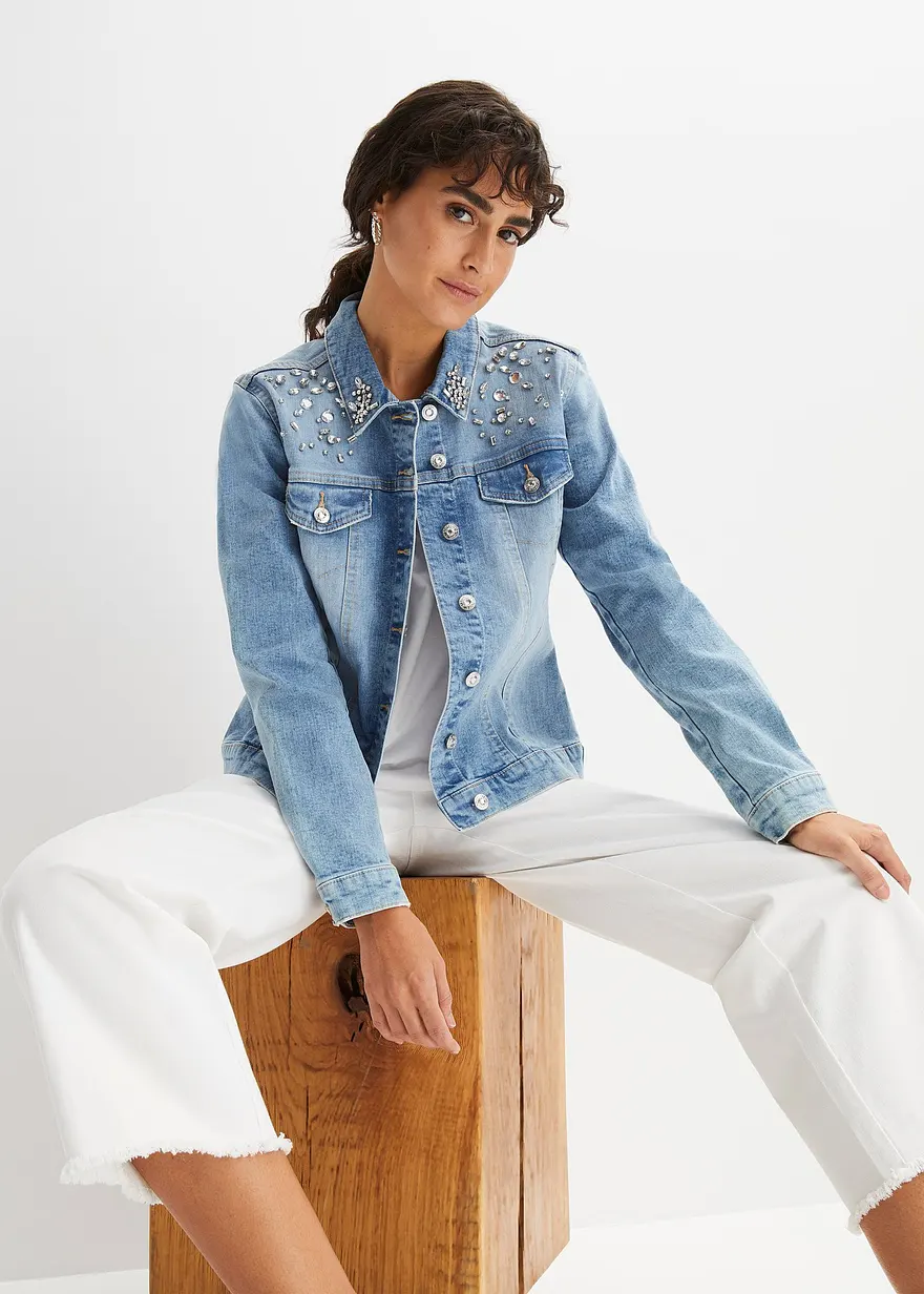 Jeansjacke mit Strass-Applikation