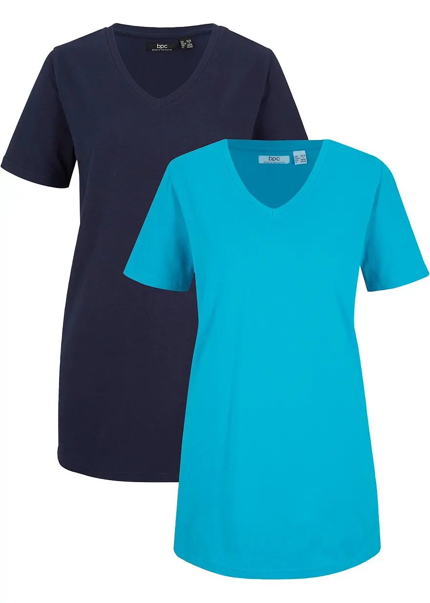 Longshirt mit V-Ausschnitt, 2er Pack