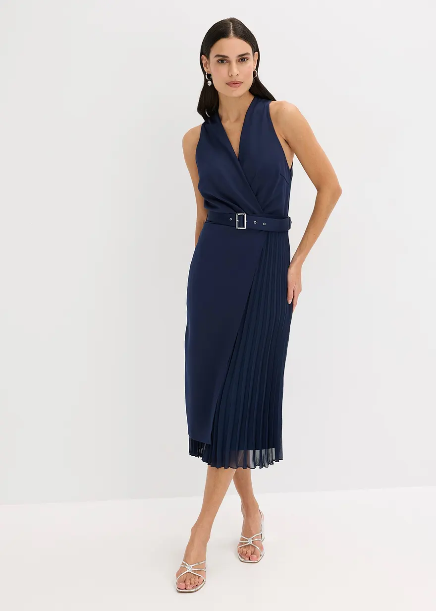 Midikleid in Wickel-Optik mit Plissee-Einsatz