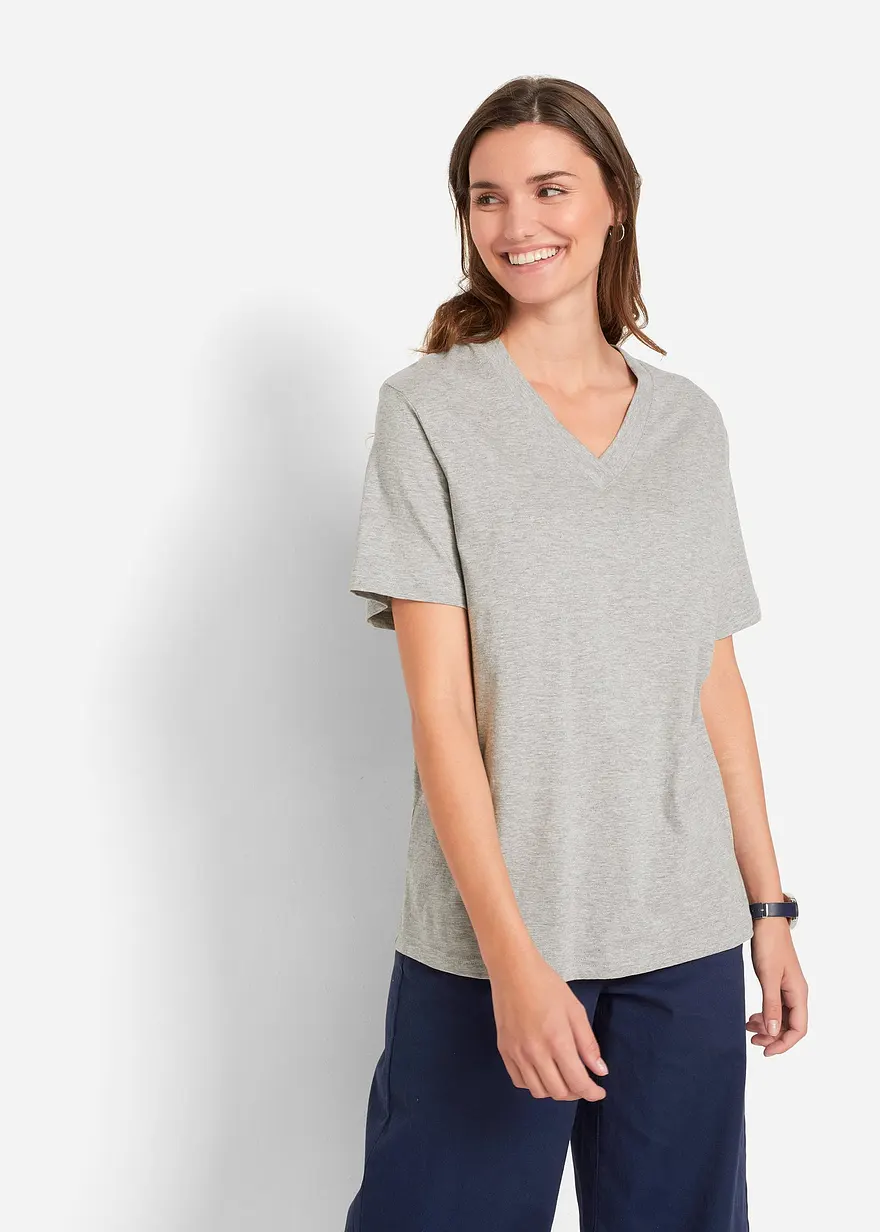 Weites Long-Shirt mit V-Ausschnitt, Kurzarm (5er Pack)