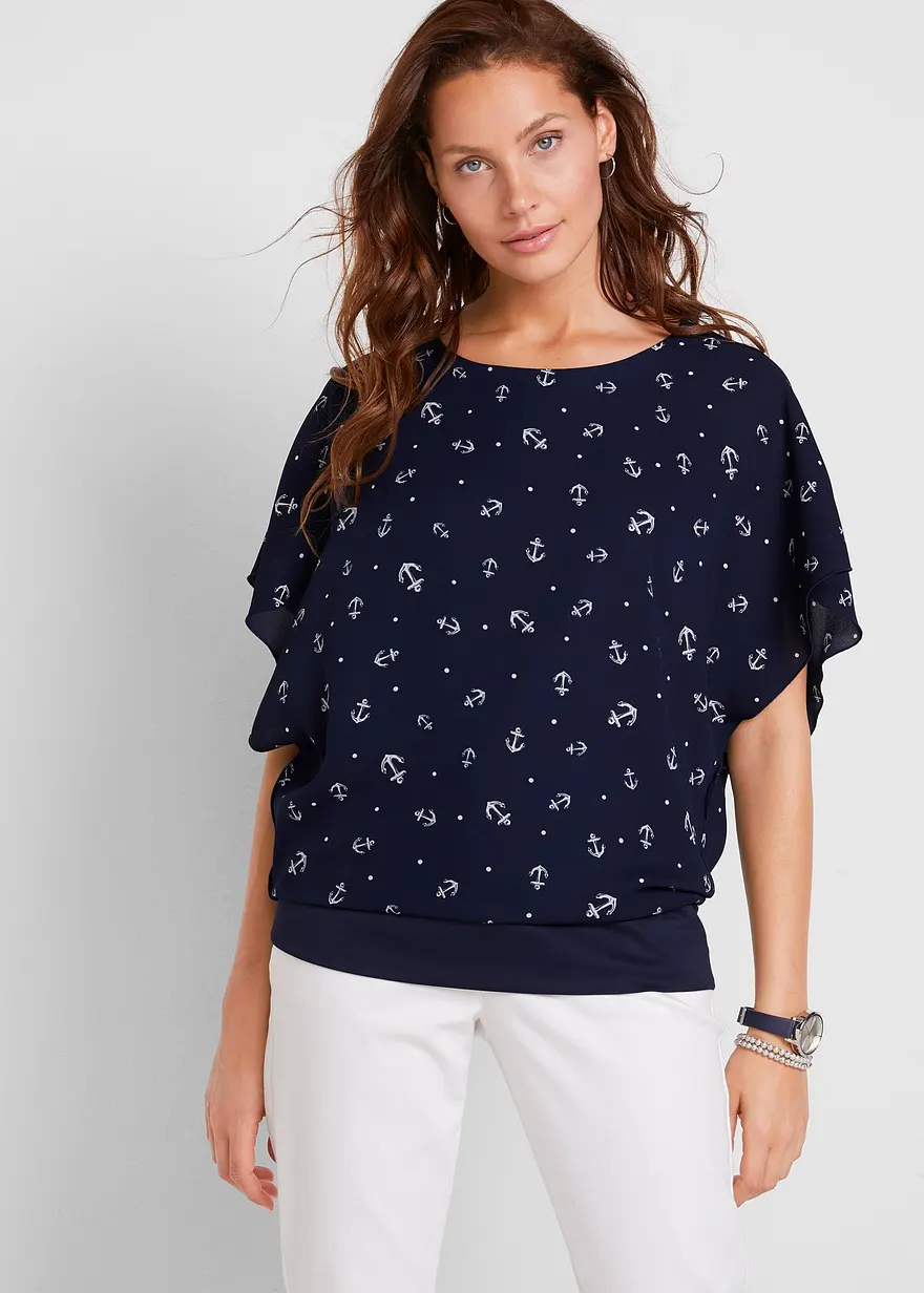 Georgette-Shirt, kurzarm