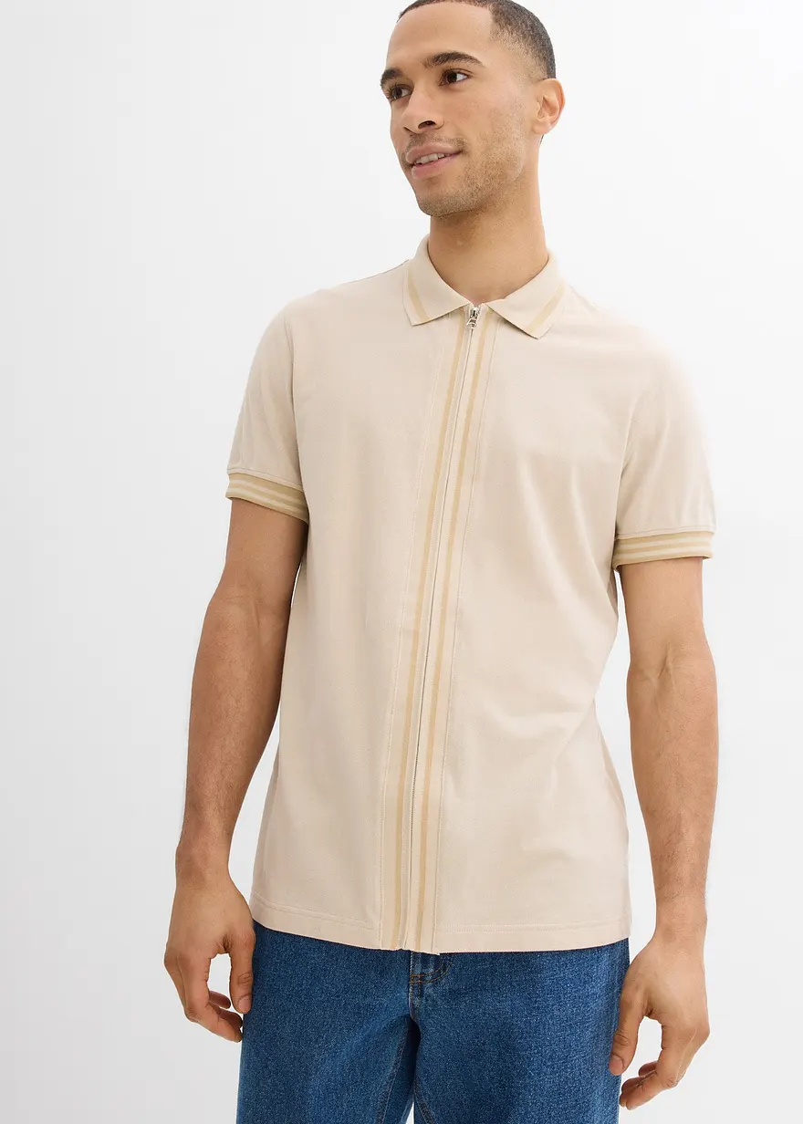 Piqué-Poloshirt mit Reißverschluss aus reiner Baumwolle