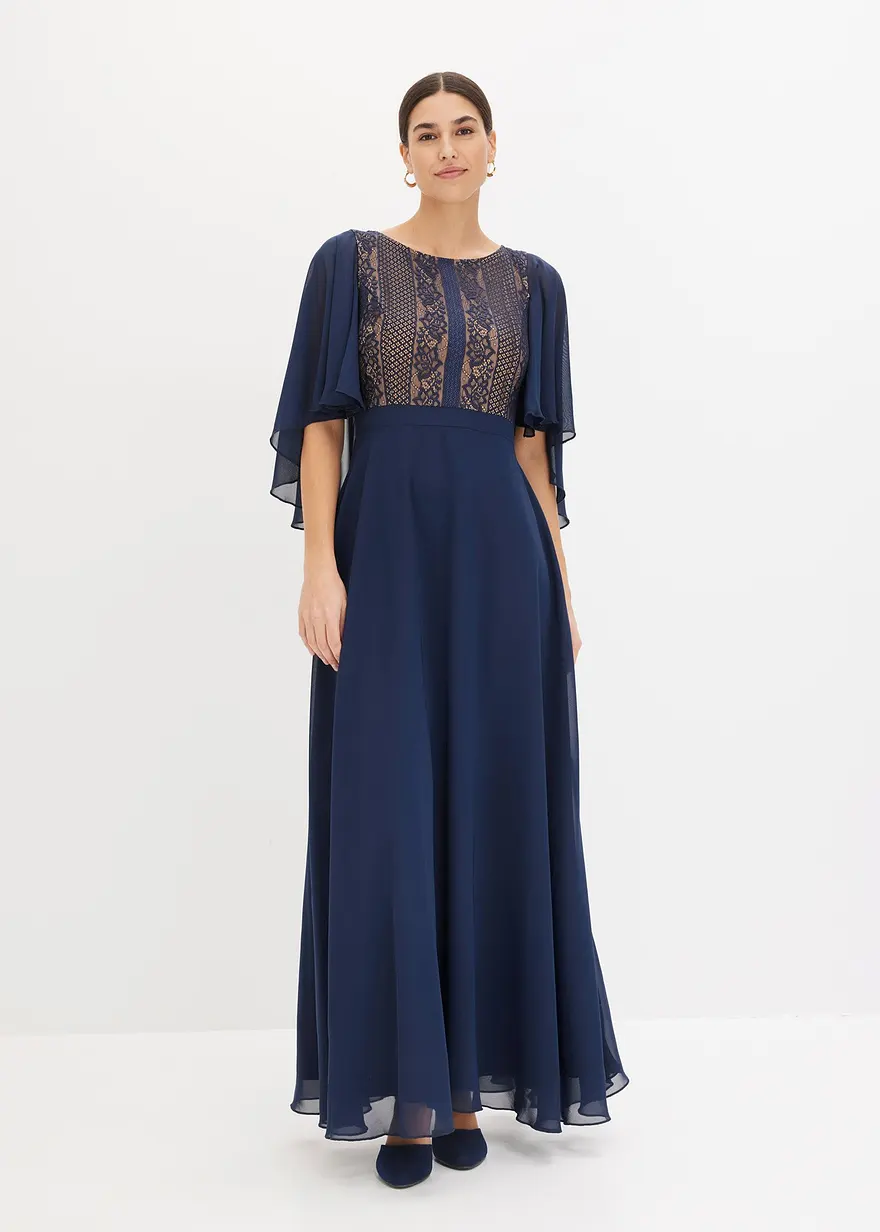Chiffonkleid mit Spitze und Cape