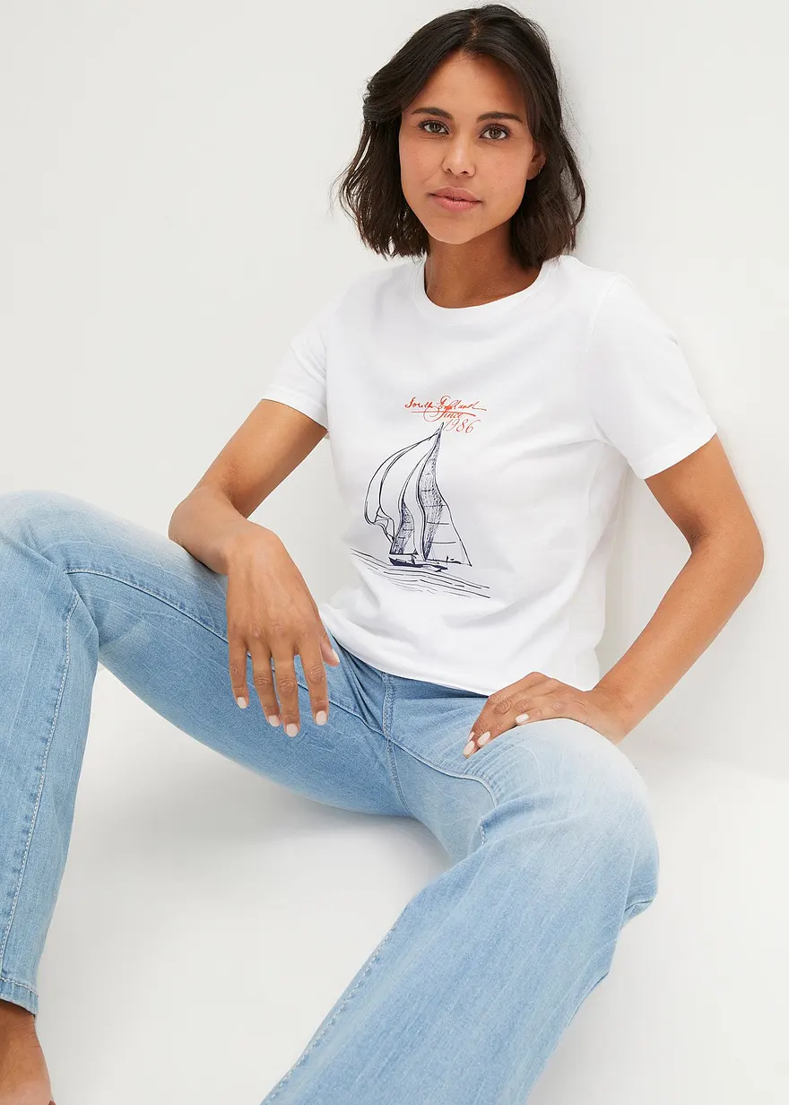 Baumwoll T-Shirt mit Seitenschlitz und Druck