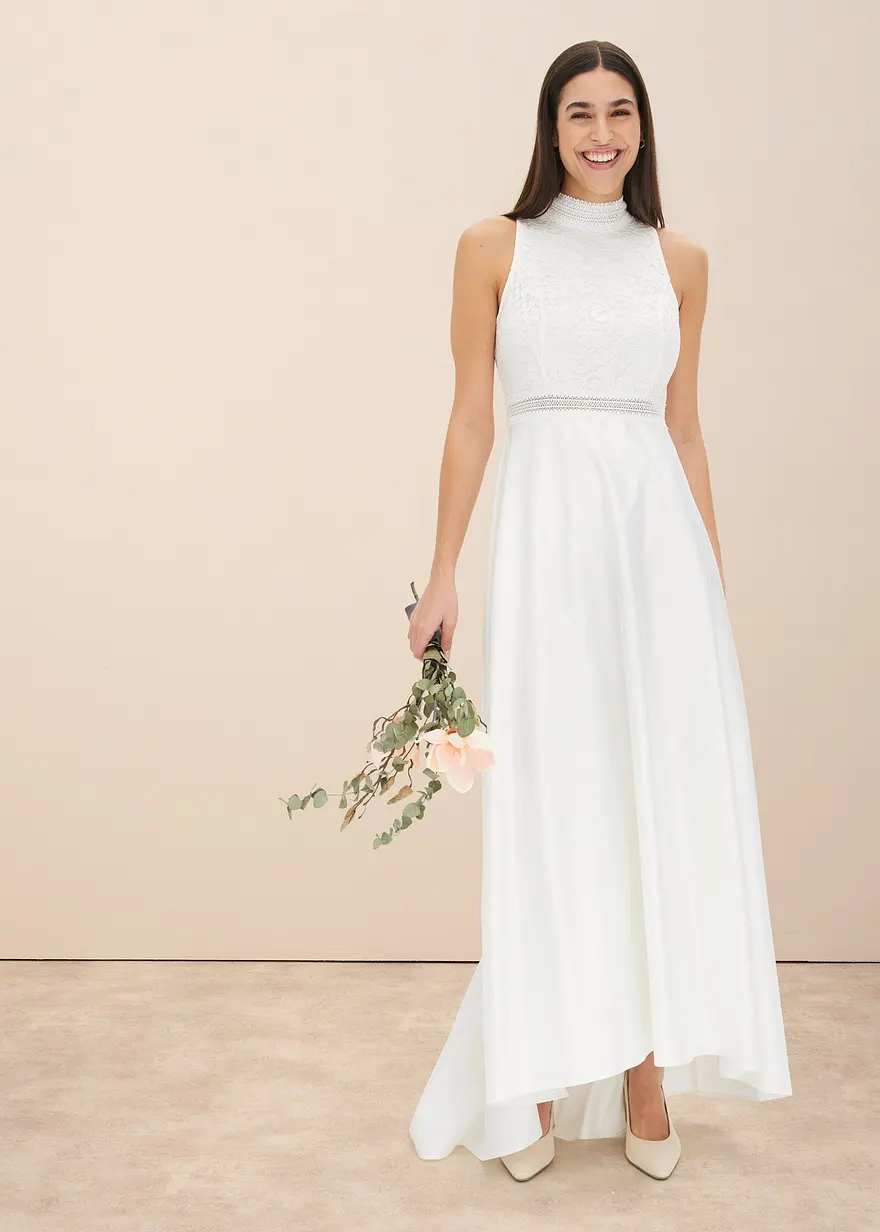 Brautkleid aus glänzendem Satin mit Spitze