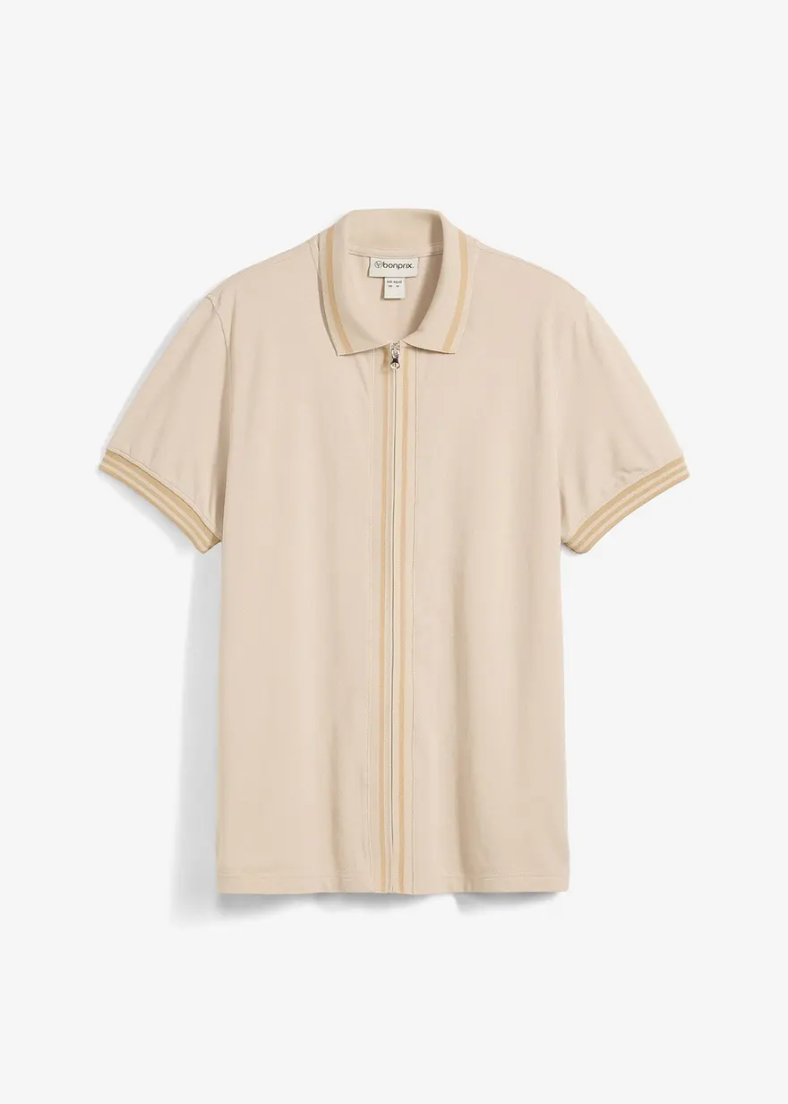 Piqué-Poloshirt mit Reißverschluss aus reiner Baumwolle