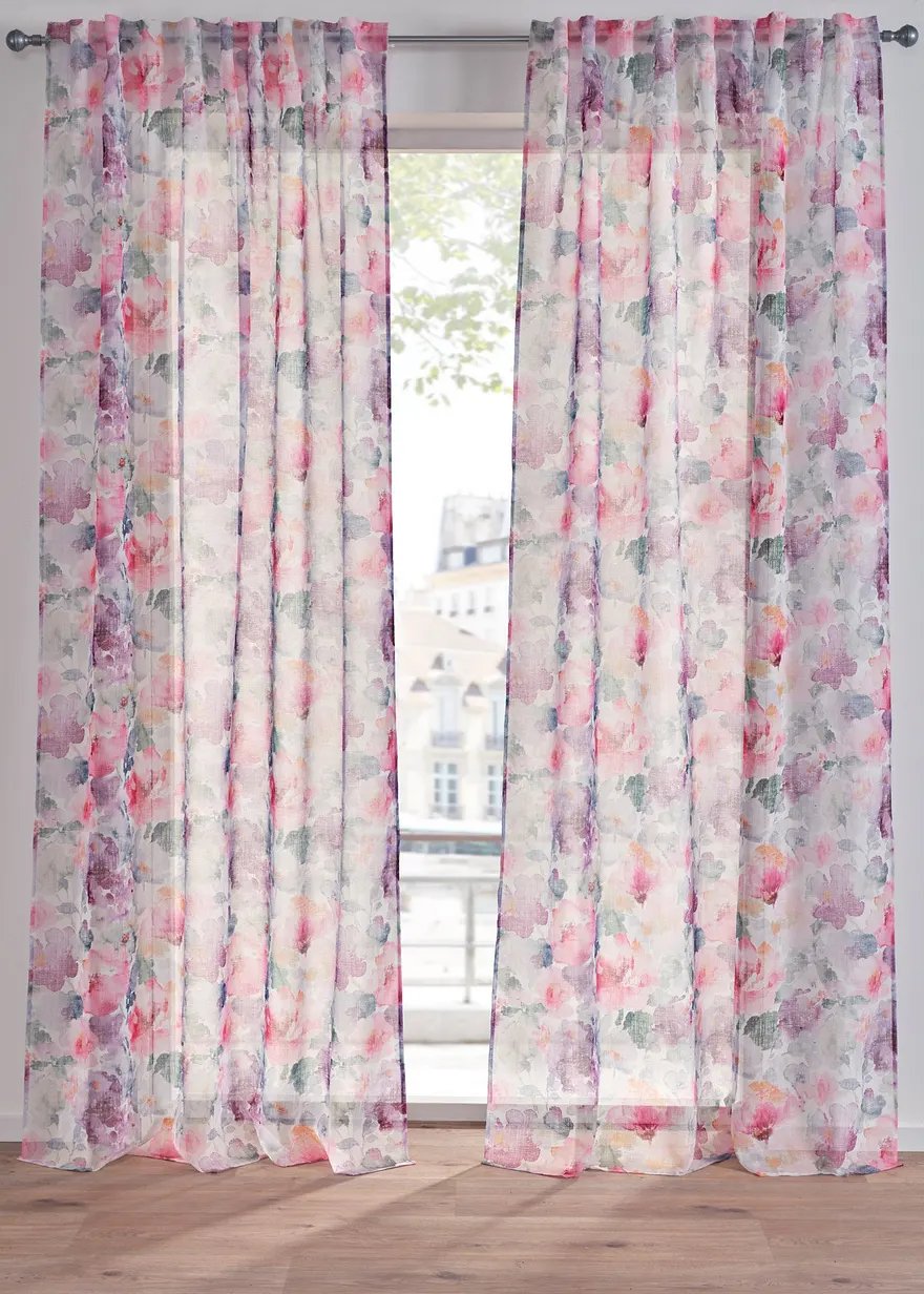 Gardine mit Blumen Druck (1er Pack)
