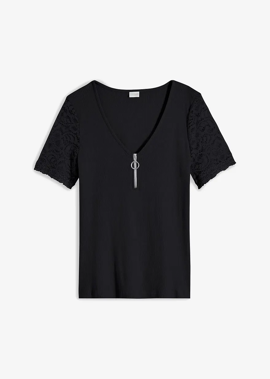 Rippshirt mit Reißverschluss
