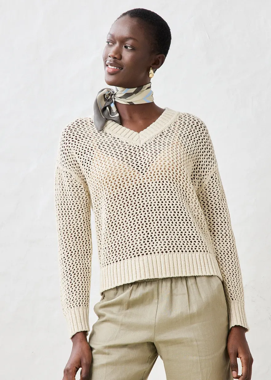 Ajour-Pullover aus leichtem Leinen-Mix