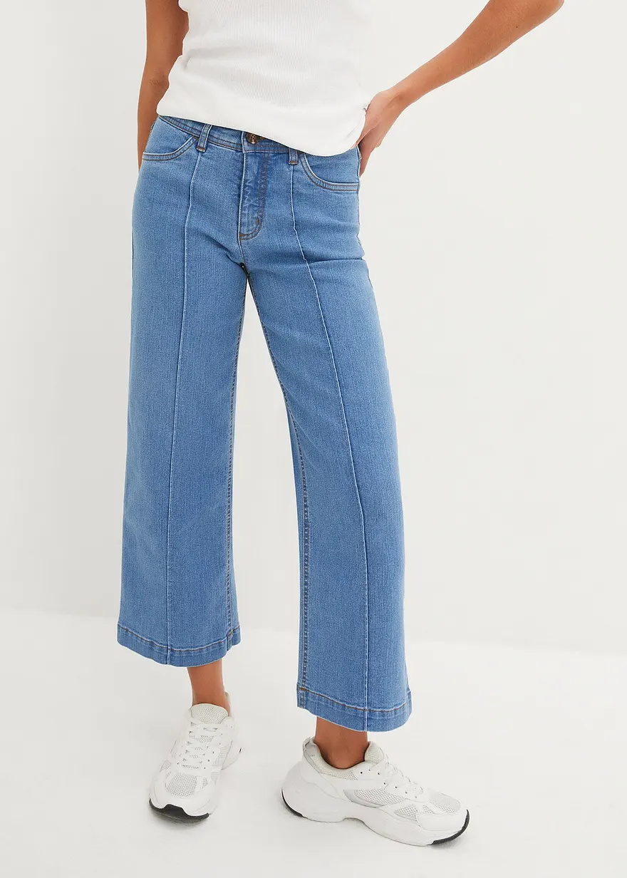 Wide-Leg-Jeans, Mid Waist, cropped