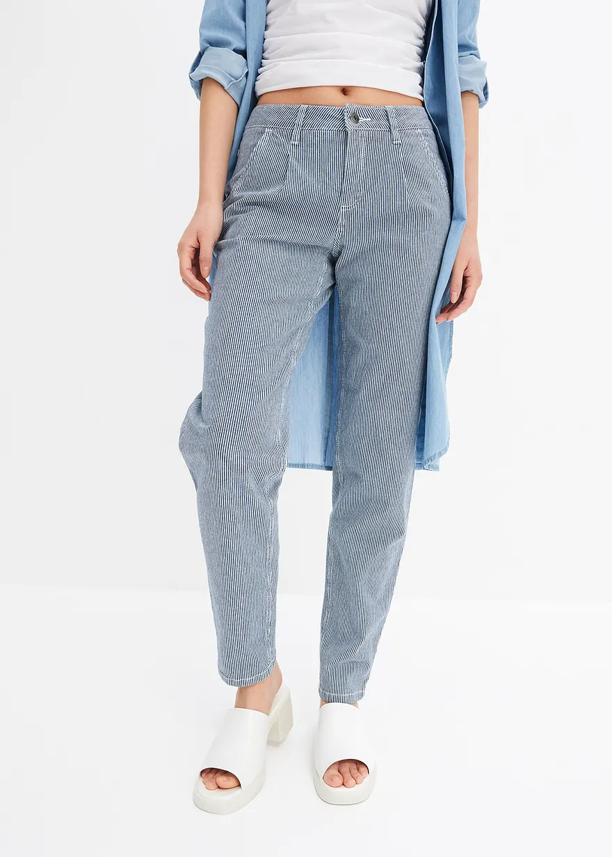 Barrel-Jeans, Mid Waist, gestreift
