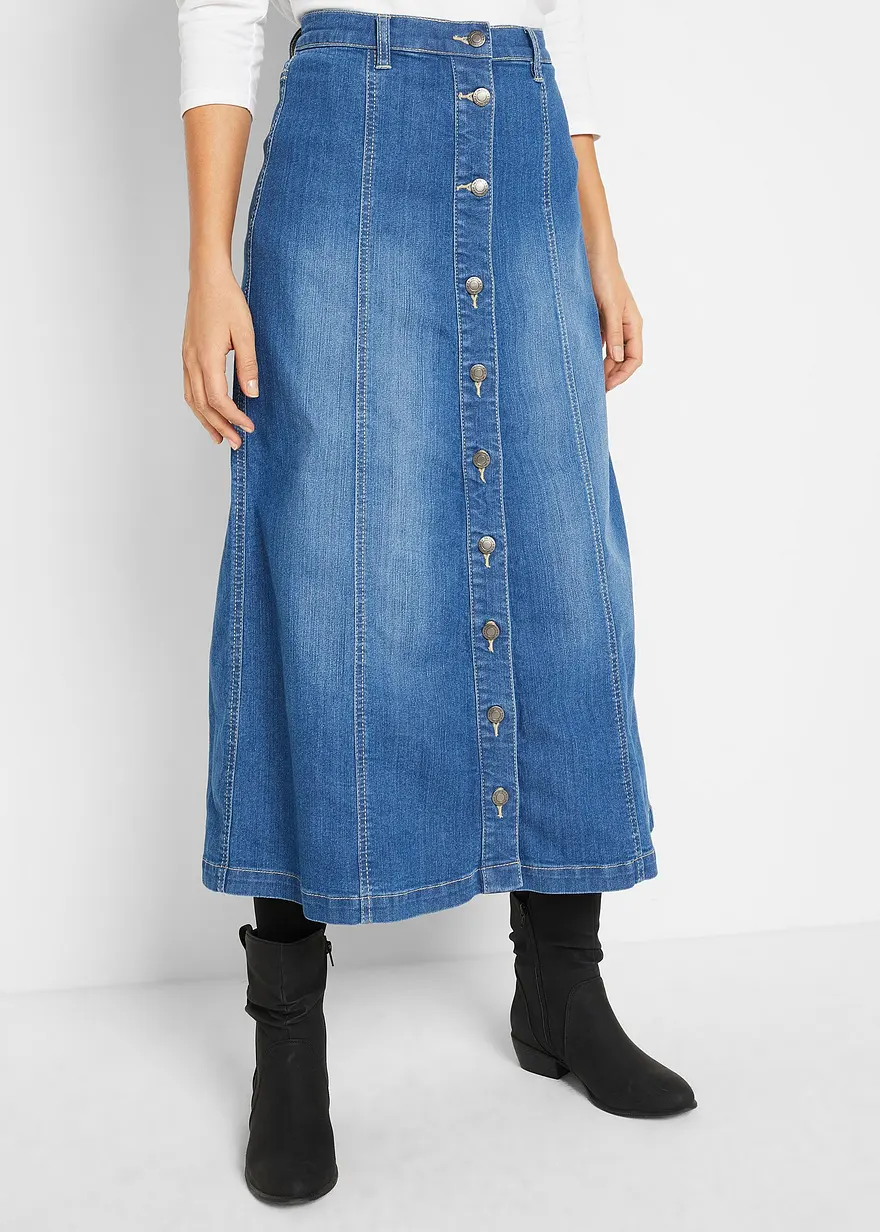 Komfort-Stretch-Jeansrock, Midi-Länge
