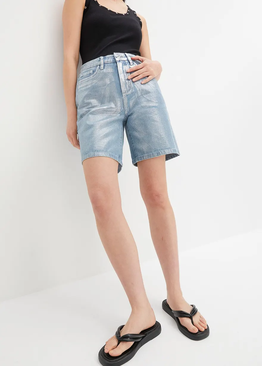 Jeans-Bermuda mit Glanzbeschichtung