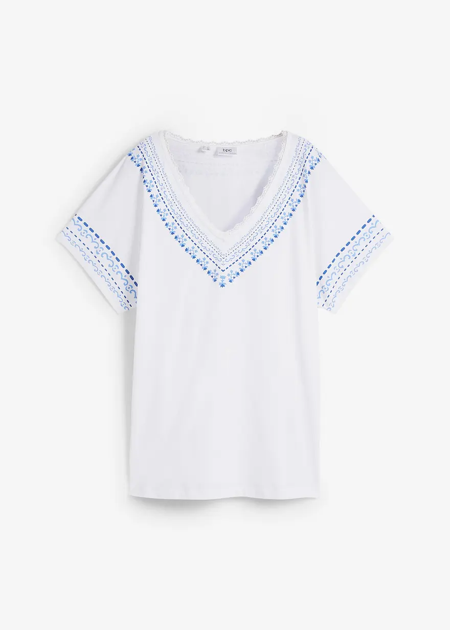 Bequem geschnittenes T-Shirt mit Stickerei-Print mit Bio-Baumwolle