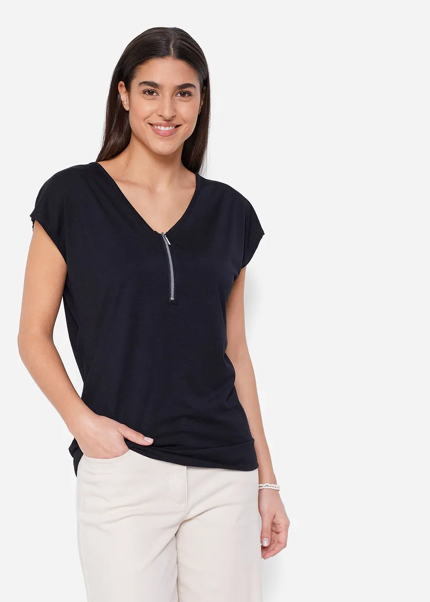 Shirt mit Reißverschluss, Kurzarm