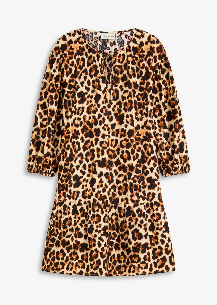 bedrucktes Tunika-Kleid aus strukturiertem Crêpe