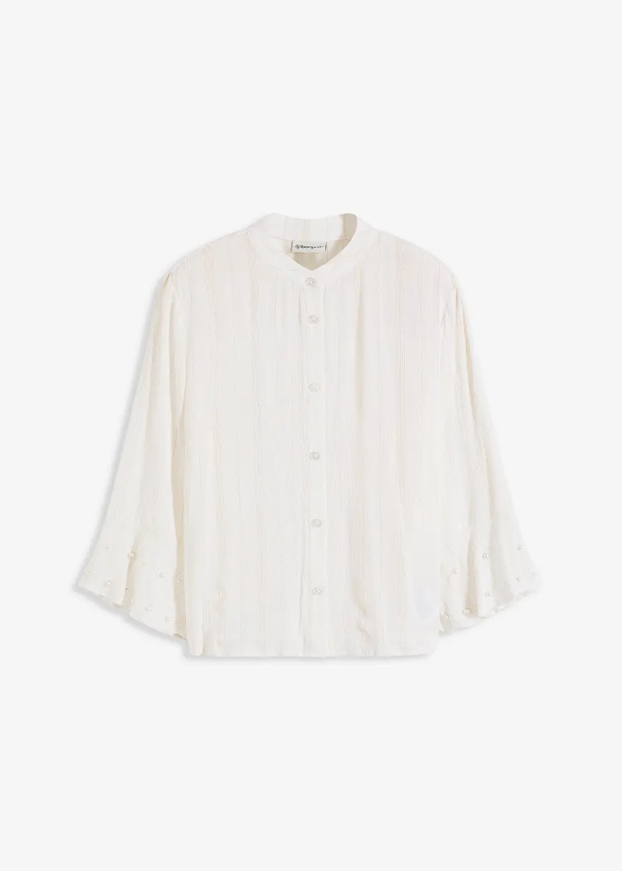 Bluse mit Volant und Perlen