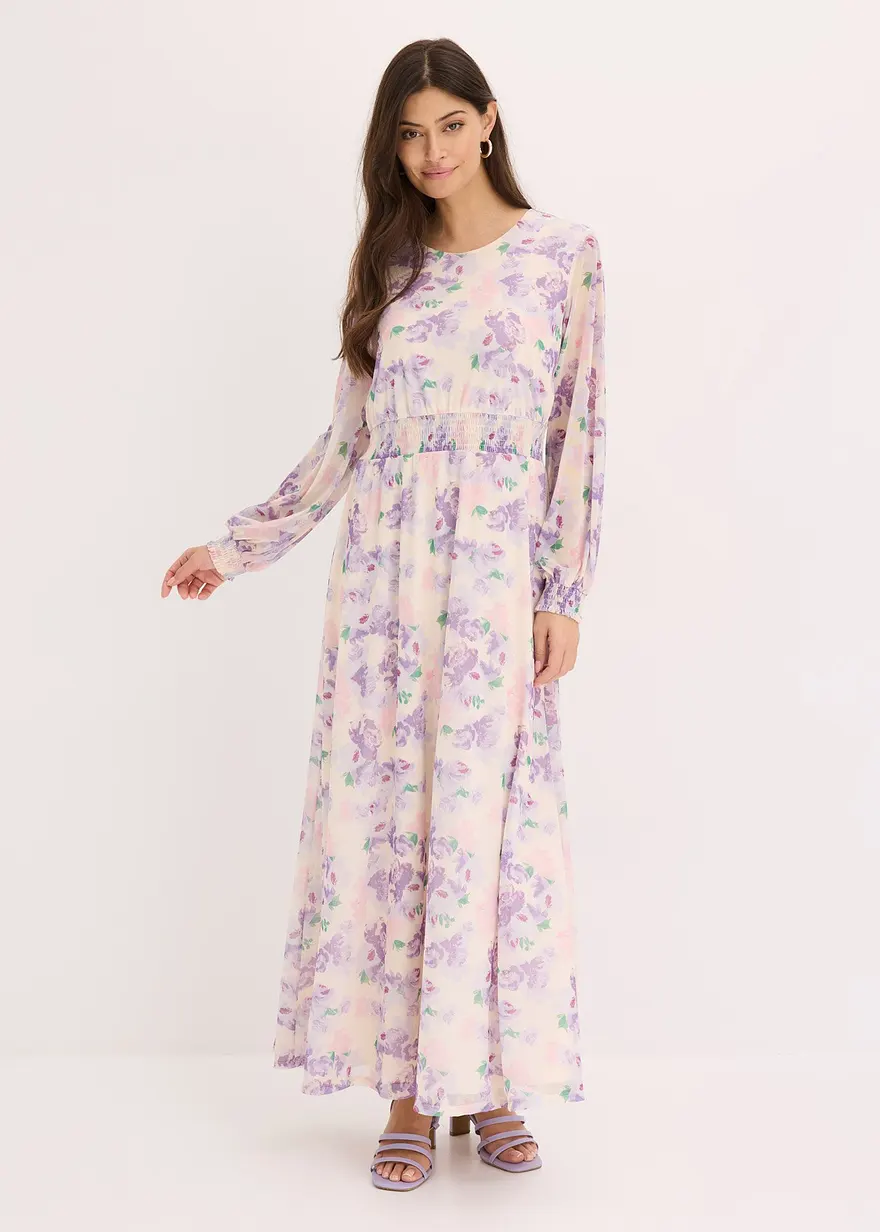 bedrucktes Mesh-Maxikleid