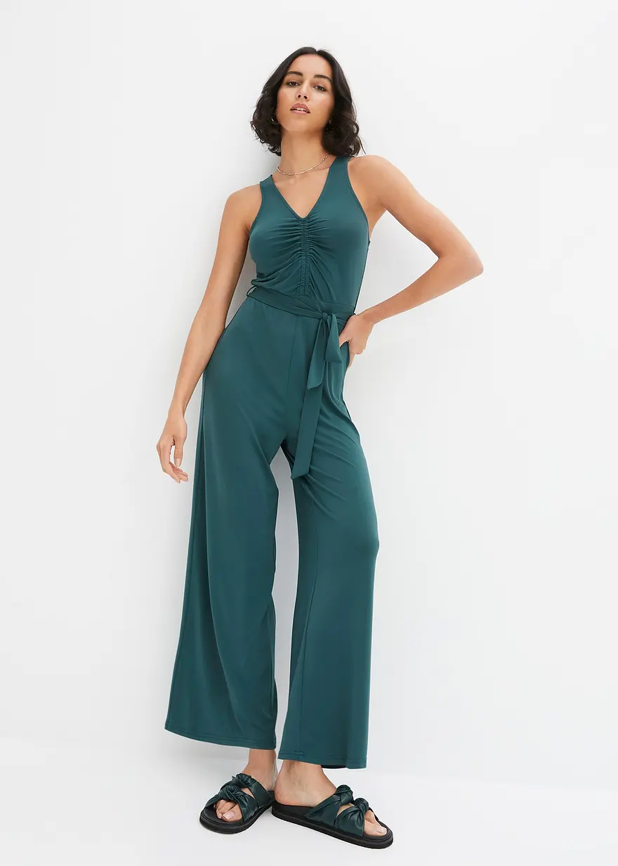 Jersey-Jumpsuit mit Raffung