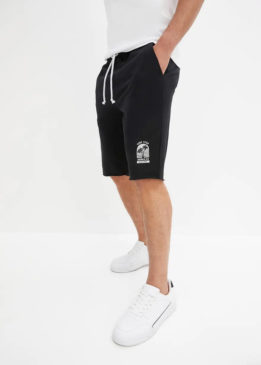 Sweat-Bermuda mit offenen Kanten aus Bio Baumwolle, Loose Fit