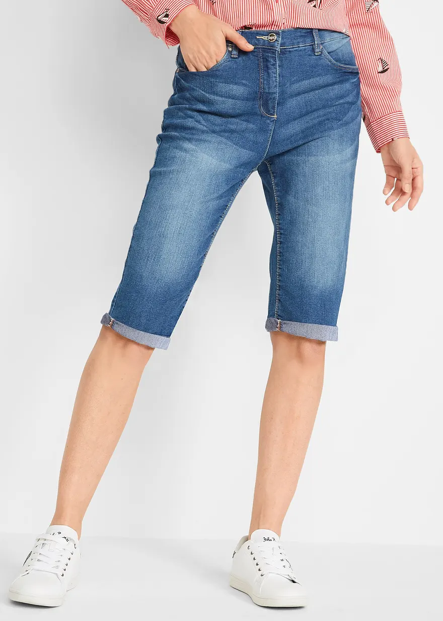 Jeans Bermuda Mid Waist mit gekrempeltem Saum