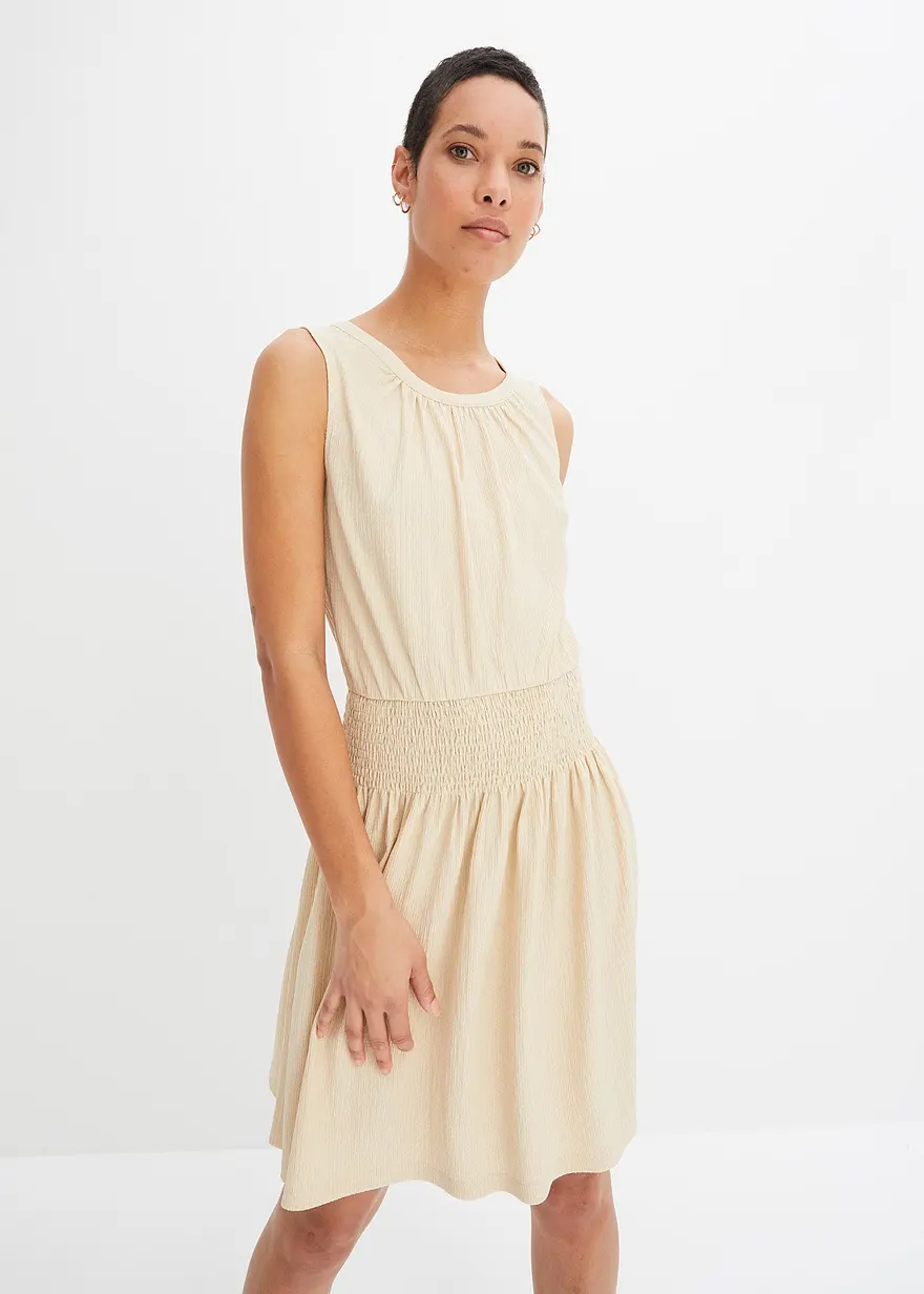 Jerseycrepe-Kleid mit Smockeinsatz
