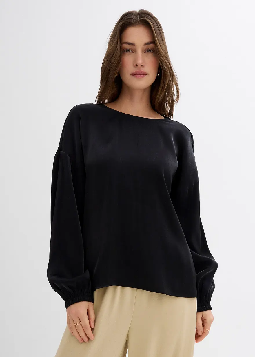 Oversize-Bluse mit Schnürung aus Viskose-Mix