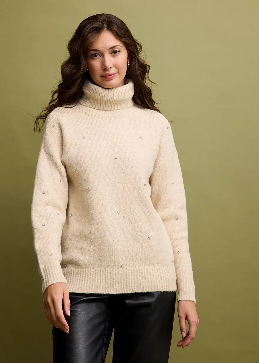 Rollkragenpullover mit Strasssteinen