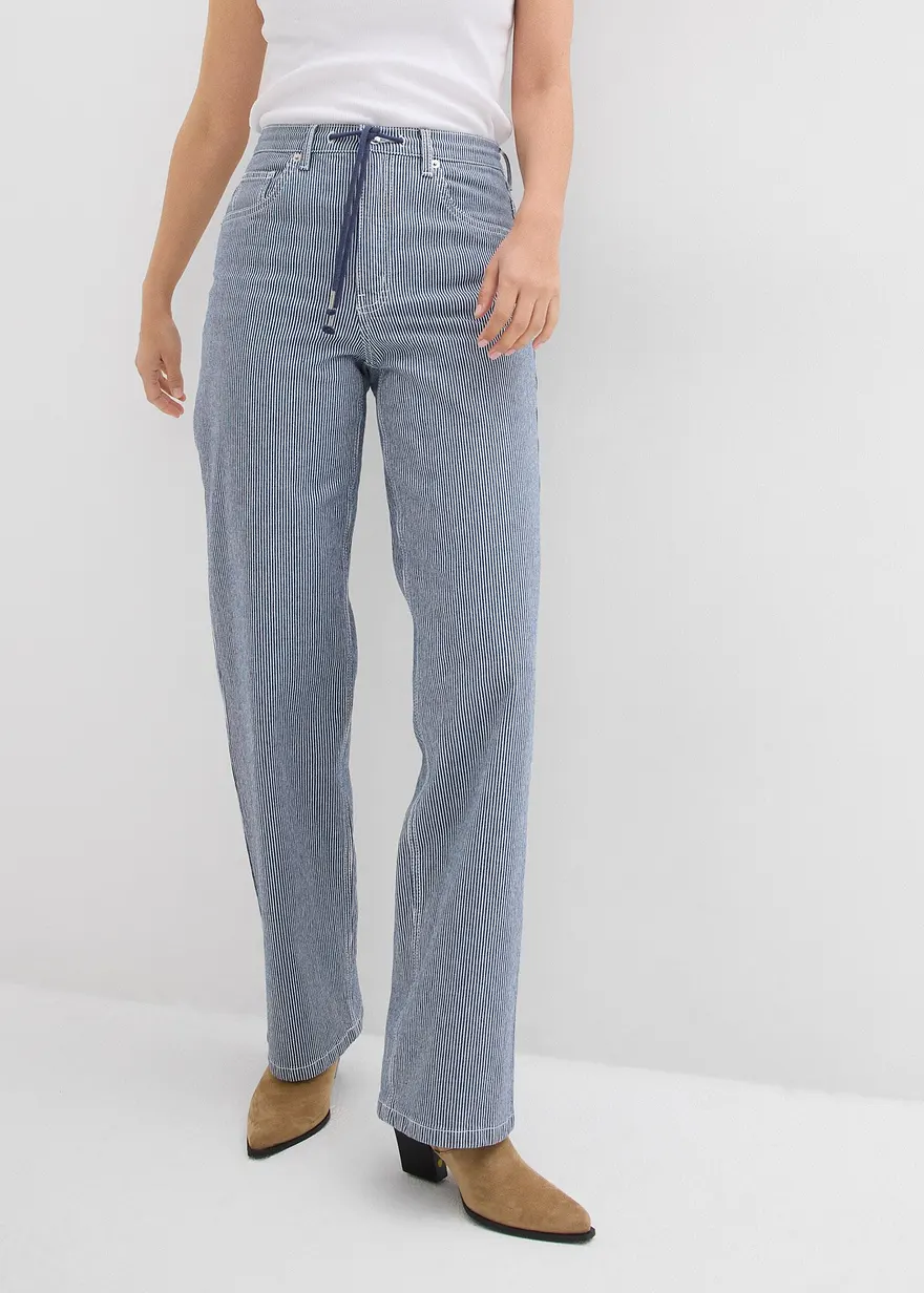 Loose Straight-Jeans, High Waist, Streifen