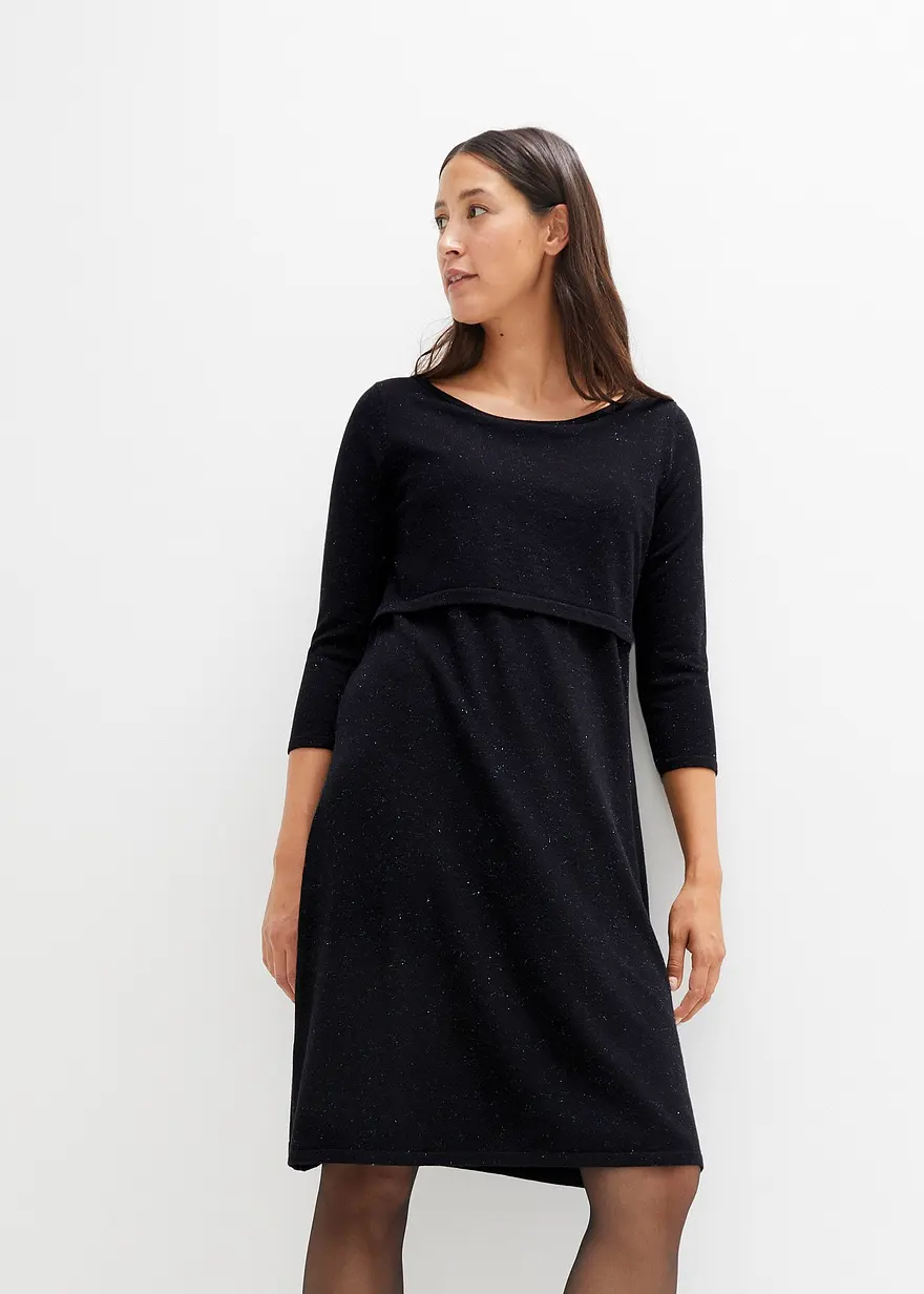 2-in-1 Umstands- und Stillstrickkleid mit Glanzgarn