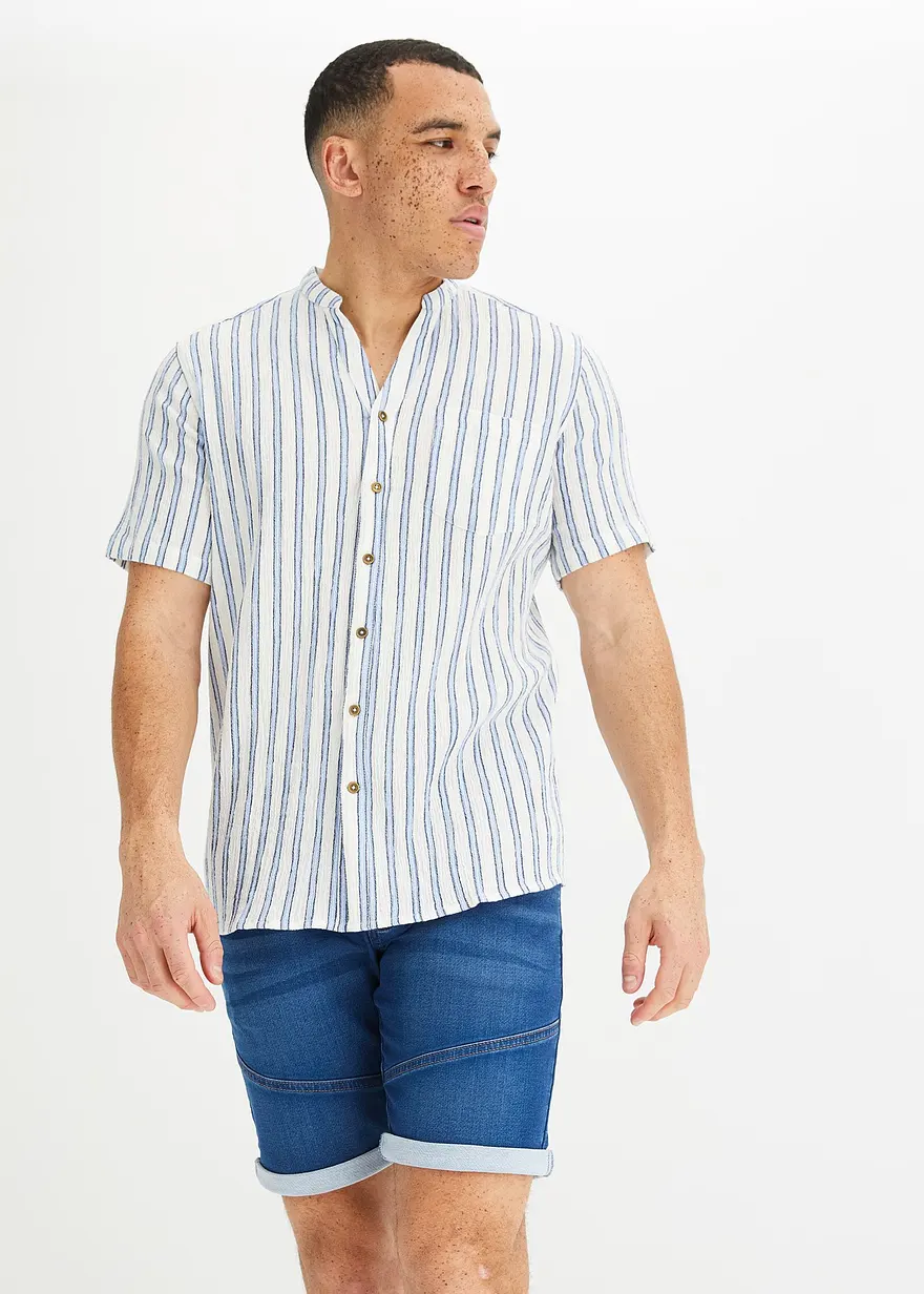 Kurzarmhemd in Crinkle-Optik