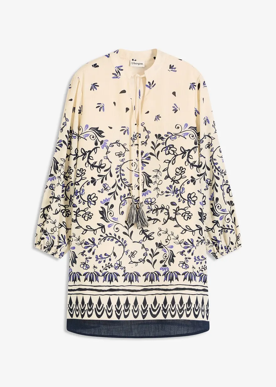 Kurzes Boho-Kleid im Leinen-Look