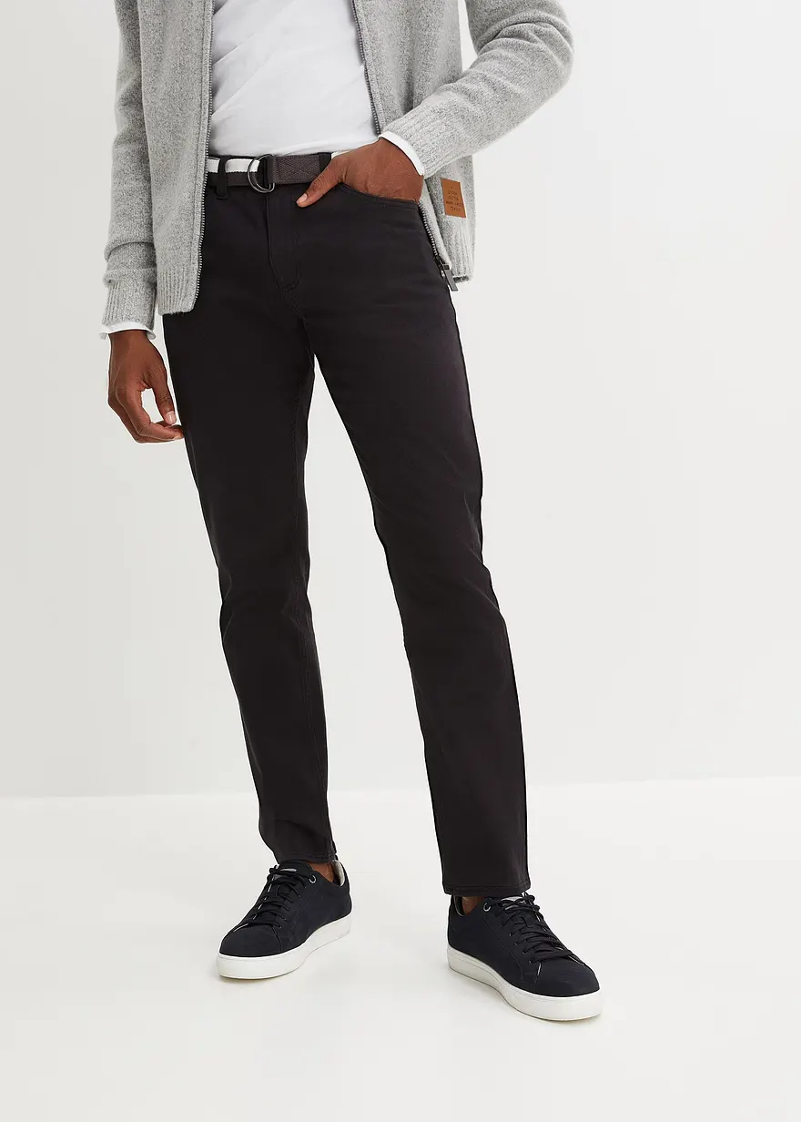 Regular Fit Stretch-Hose mit Gürtel, Straight