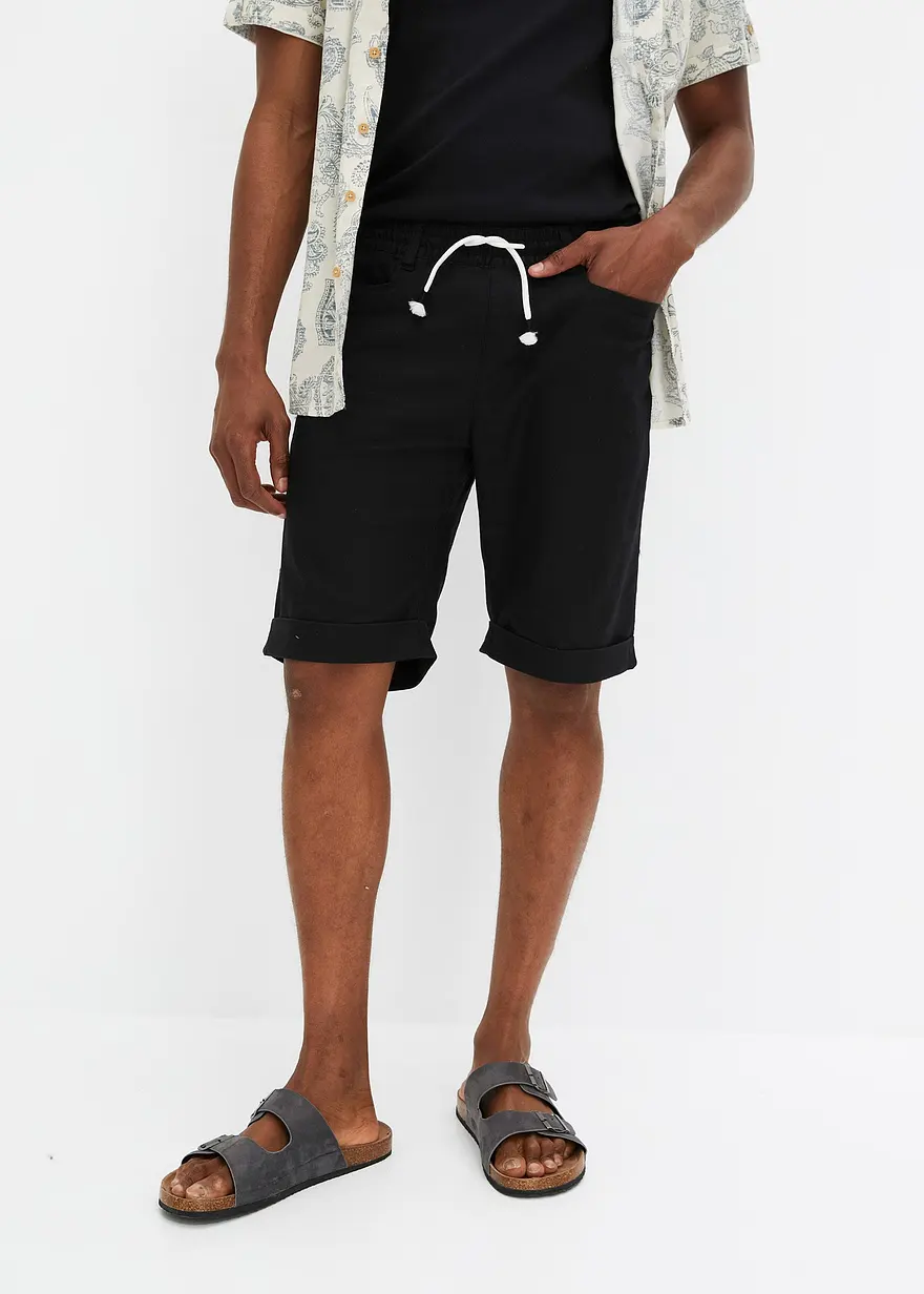 Regular Fit Schlupf-Bermuda aus Leinen-Mix