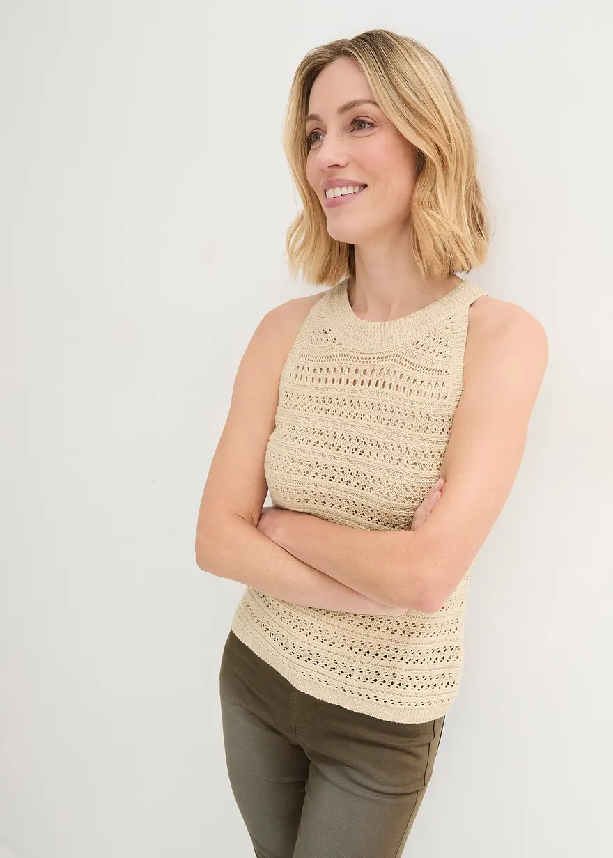 Ajour-Stricktop mit Leinenanteil