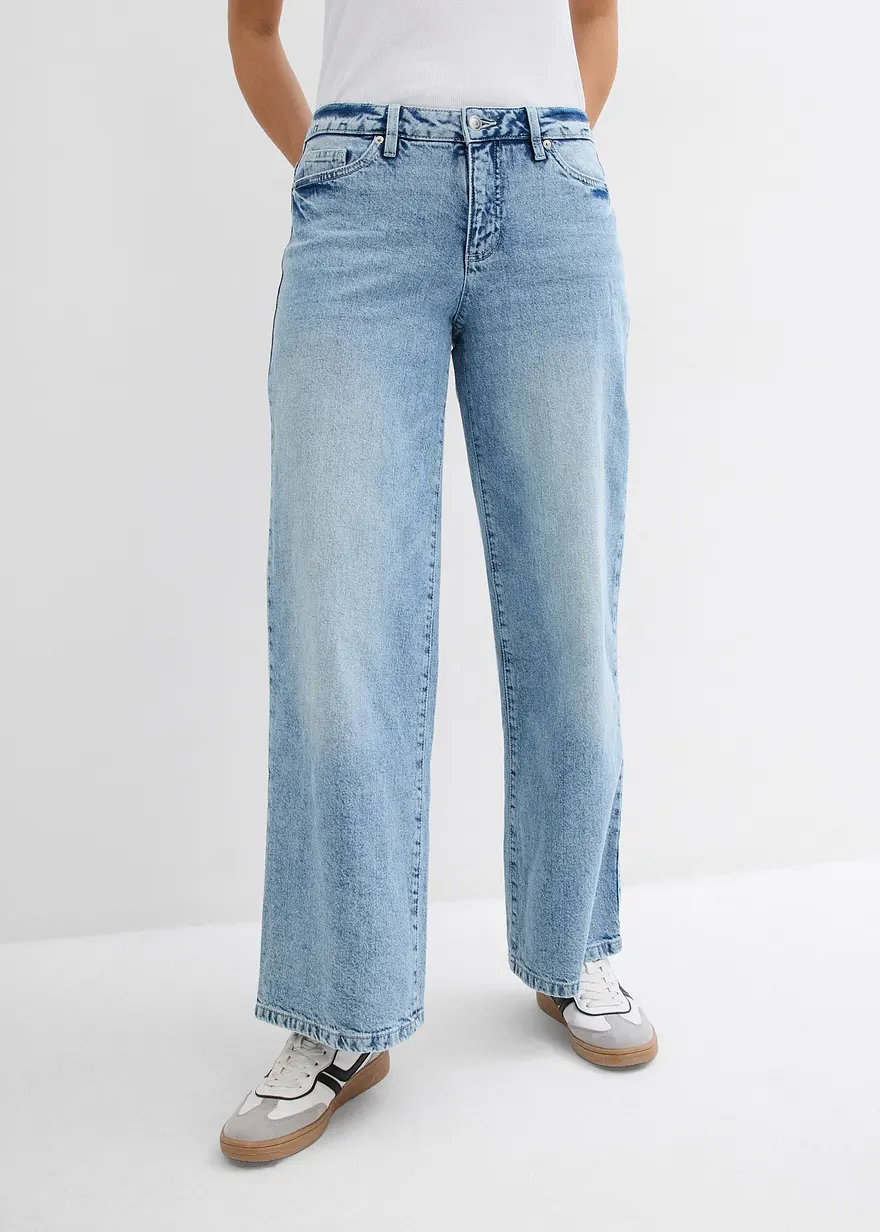 Wide-Leg-Jeans, Mid Waist, Low Stretch Full Length