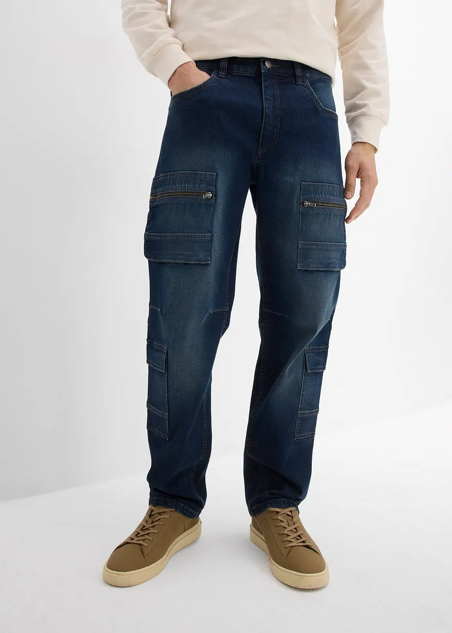 Loose Fit Cargo-Stretch-Jeans, Straight