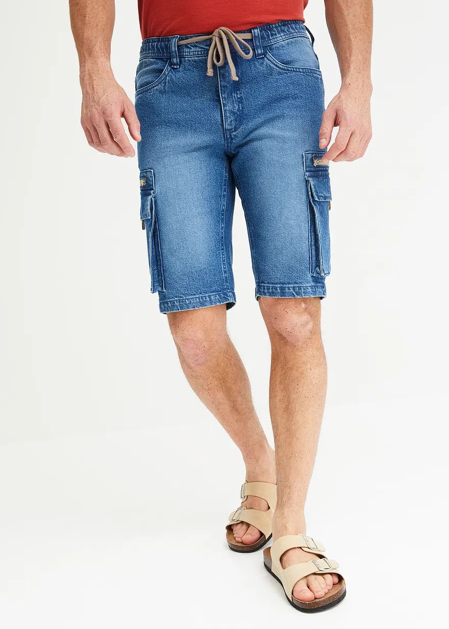 Long Jeans-Shorts mit Cargotaschen, Regular Fit