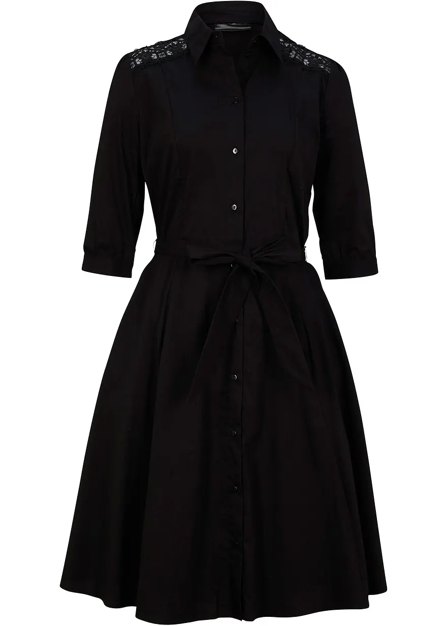 Hemdblusenkleid mit Spitze und Bindeband