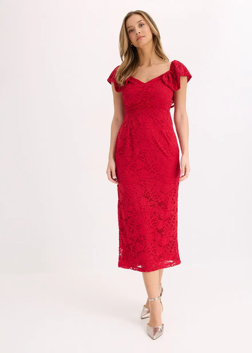 Spitzenkleid mit drapierten Ärmel