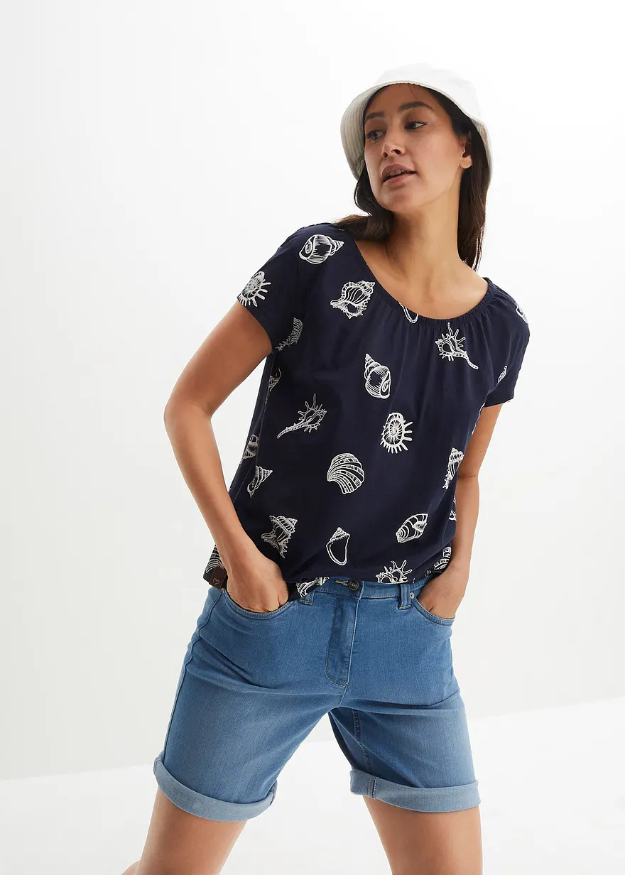 Bedrucktes Shirt mit Rundhalsausschnitt aus Bio-Baumwolle