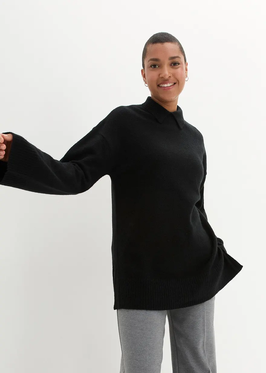 Oversize Pullover mit Turtleneck und Seitenschlitzen