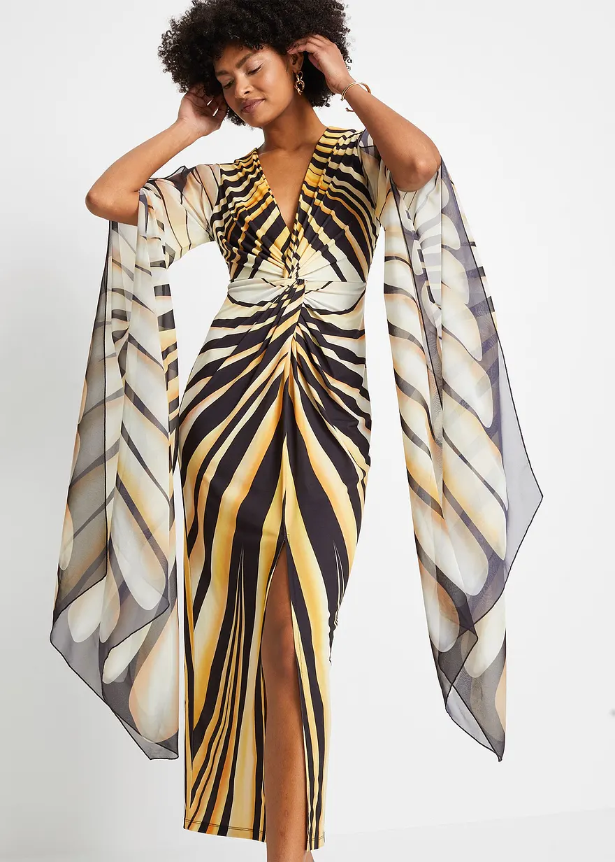 Jerseykleid mit langen Chiffon-Ärmel