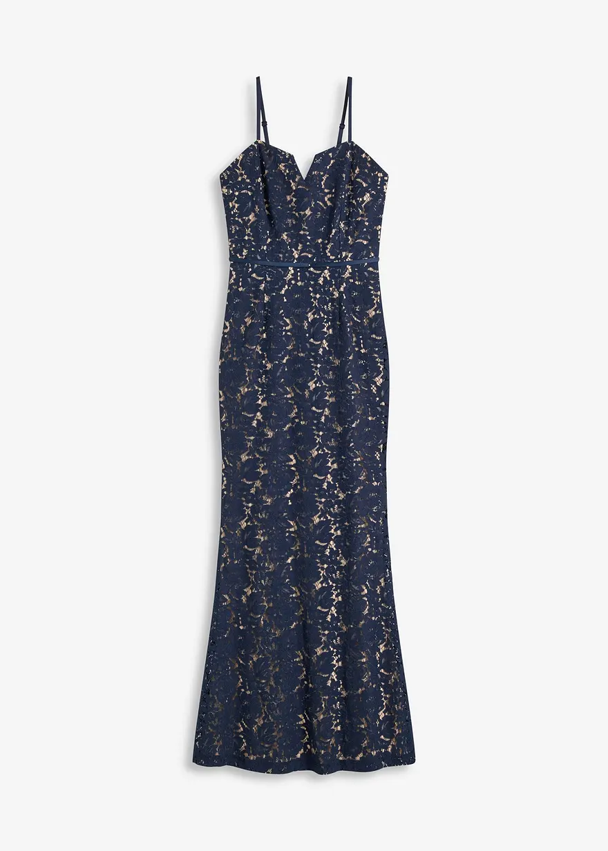 Spitzenkleid mit Trägern und Satin-Band