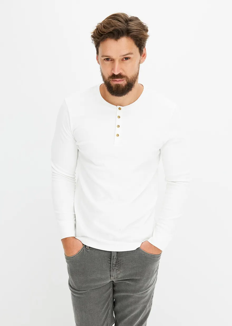 Langarm-Henleyshirt aus reiner Baumwolle