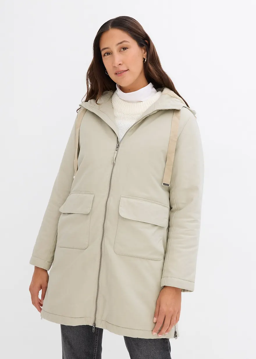 warm wattierter Winterparka mit Teddyfutter in Kapuze